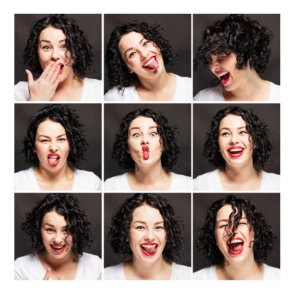 Conjunto Imágenes Una Mujer Joven Con Diferentes Emociones Hermosa Morena —  Fotos de Stock