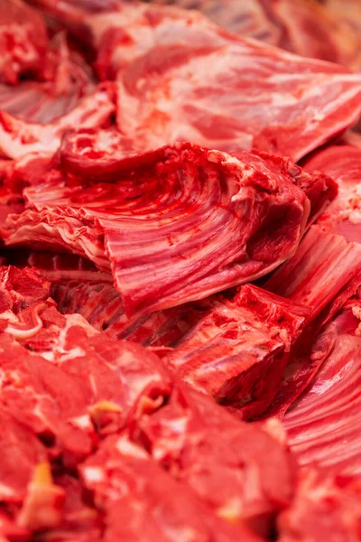 Carne Roja Fresca Mostrador Del Mercado Alimentación Saludable Primer Plano — Foto de Stock