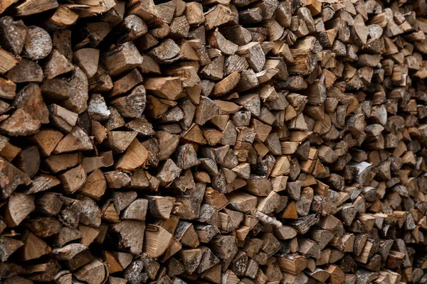 Holzstapel Mit Brennholz Nahaufnahme Brennstoffbeschaffung Für Den Winter Dorf — Stockfoto