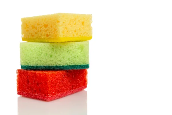 Multi Colored Bright Sponges Cleaning Kitchen Assistants Fight Cleanliness Isolated — Stock Photo, Image