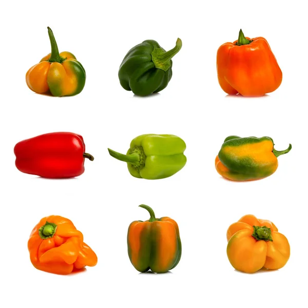 Pimentos Doces Diferentes Cores Formas Vitaminas Saúde Natureza Colagem Seth — Fotografia de Stock