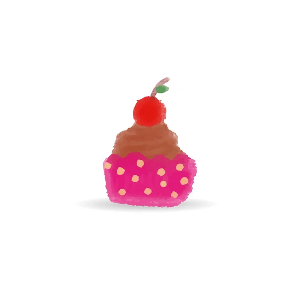 Ilustración Aislada Cupcake Dibujos Animados Vector Lindo Pastel Taza Con — Archivo Imágenes Vectoriales