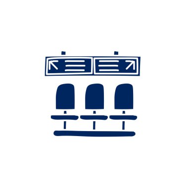 Beyaz arkaplanda otobüs terminali ya da tren istasyonu silueti karalama simgesi. Basit mürekkep çizilmiş Vektör illüstrasyonu