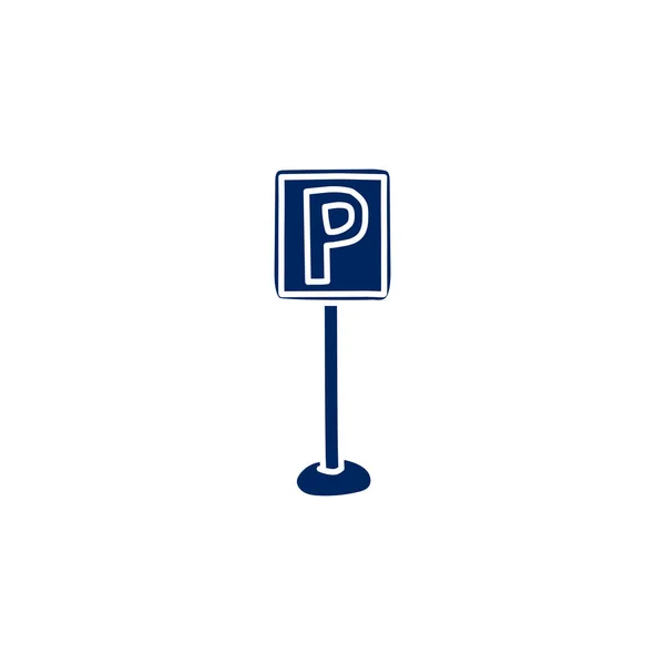 Parkovací Zóna Značka Silueta Čmáranice Ikona Bílém Pozadí Jednoduchá Kreslená — Stockový vektor