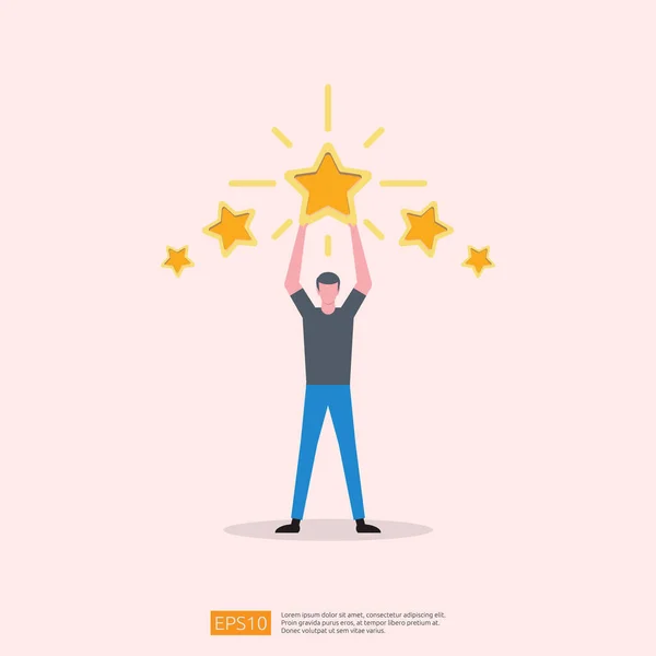 Client Évaluant Concept Avec Cinq Étoiles Bonne Évaluation Rétroaction Satisfaction — Image vectorielle