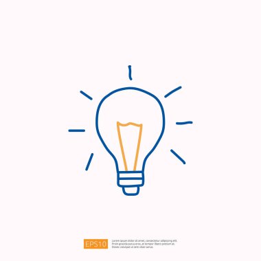 Yaratıcılıkla ilgili abajur sembollü karalama ikonu konsepti. Yaratıcı tasarım, çizim, fikir, ilham, beyin fırtınası, başlangıç ve düşünme çizgisi çizimi