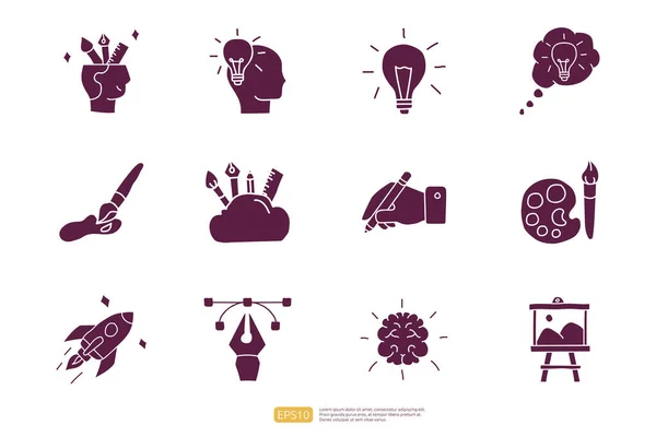 Kreativitätsbezogenes Doodle Icon Konzept Mit Gehirn Symbol Kreatives Design Idee — Stockvektor