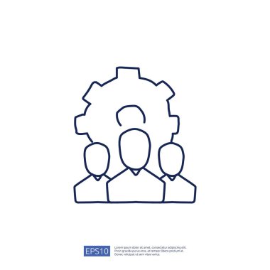 Takım liderliği kavramı, insan ve vites sembollü karalama ikonu. kurumsal takım çalışması simgesi işaret vektör çizimi