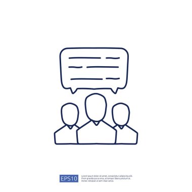 İş görüşmesi, karalama ikonu konsepti. Metin kabarcığı işaret vektörü illüstrasyonuyla konferans ve tartışma