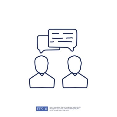 İş görüşmesi, karalama ikonu konsepti. Metin kabarcığı işaret vektörü illüstrasyonuyla konferans ve tartışma