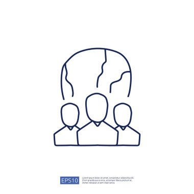 iş dünyası küresel topluluk ağ karalama simgesi insanlarla ve dünya işaret sembolü illüstrasyonu