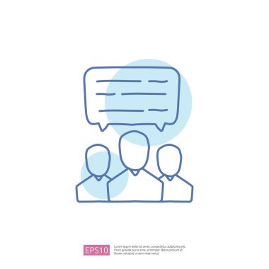 İş görüşmesi, karalama ikonu konsepti. Metin kabarcığı işaret vektörü illüstrasyonuyla konferans ve tartışma