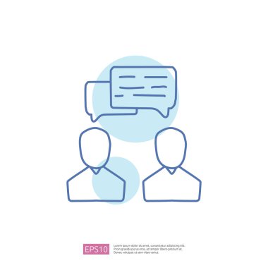 İş görüşmesi, karalama ikonu konsepti. Metin kabarcığı işaret vektörü illüstrasyonuyla konferans ve tartışma