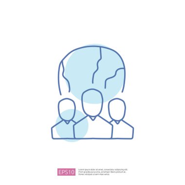 iş dünyası küresel topluluk ağ karalama simgesi insanlarla ve dünya işaret sembolü illüstrasyonu