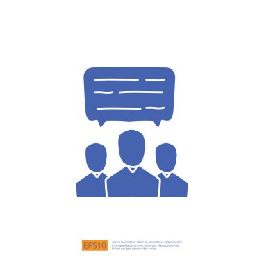 İş görüşmesi, karalama ikonu konsepti. Metin kabarcığı işaret vektörü illüstrasyonuyla konferans ve tartışma