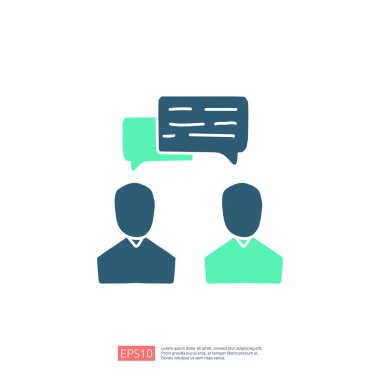 İş görüşmesi, karalama ikonu konsepti. Metin kabarcığı işaret vektörü illüstrasyonuyla konferans ve tartışma