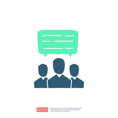 İş görüşmesi, karalama ikonu konsepti. Metin kabarcığı işaret vektörü illüstrasyonuyla konferans ve tartışma