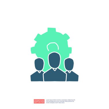 Takım liderliği kavramı, insan ve vites sembollü karalama ikonu. kurumsal takım çalışması simgesi işaret vektör çizimi