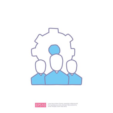 Takım liderliği kavramı, insan ve vites sembollü karalama ikonu. kurumsal takım çalışması simgesi işaret vektör çizimi
