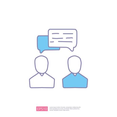 İş görüşmesi, karalama ikonu konsepti. Metin kabarcığı işaret vektörü illüstrasyonuyla konferans ve tartışma