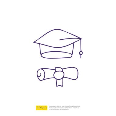 Eğitim için şapka karalama ikonu ve okul konseptine geri dönüş. Vuruş çizgisi işareti vektör illüstrasyonu