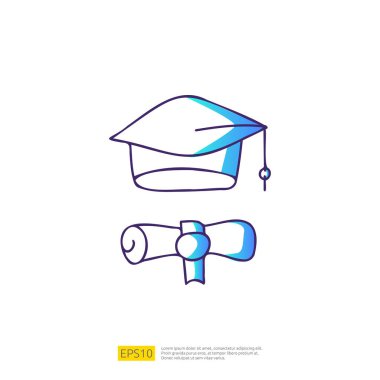 Eğitim için şapka karalama ikonu ve okul konseptine geri dönüş. Gradyan çizgi işareti vektör gösterimi