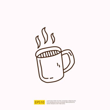 Kafe konsept vektör çizimi için sıcak kahve fincanı. El çizimi çizimi doğrusal simge işareti