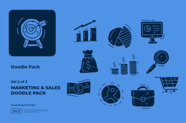 Business and marketing doodle icon illustration set with solid style vector illustration