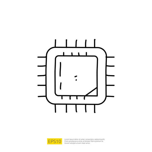 エンジニアリング ブレーンストーミング記号用のチップ回路基板構造を持つ人工知能Aiコンセプト 手描きのドアのアイコンベクトルイラスト — ストックベクタ