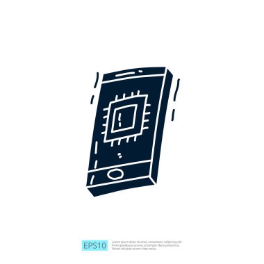 Yapay Zeka Yapay Zeka kavramı. Akıllı telefondaki çip devre kartı yapısı mühendislik, geliştirme ve beyin fırtınası için. El çizimi karalama simgeleri vektör çizimi