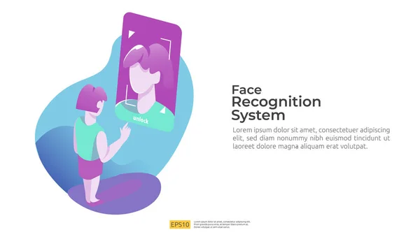 Sistema Reconocimiento Facial Escaneado Smartphone Identificación Biométrica Facial Datos Seguridad — Archivo Imágenes Vectoriales