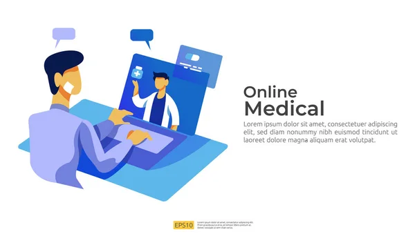 Hívd Csevegj Orvos Diagnosztikai Támogató Koncepciójával Online Egészségügyi Szolgálat Orvosi — Stock Vector