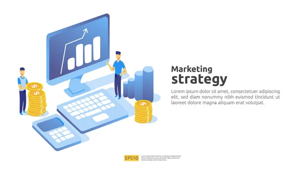 Concetto Strategia Marketing Digitale Con Tavolo Oggetto Grafico Sullo Schermo — Vettoriale Stock