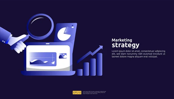 Concetto Strategia Marketing Digitale Con Tavolo Oggetto Grafico Sullo Schermo — Vettoriale Stock