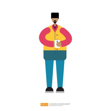 Cep telefonu vektör çizimi tutan adam karakteri