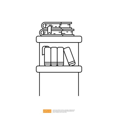 Kitap rafı ya da kitapçı konsepti ana hatlı çizim biçimi illüstrasyonlu kütüphane konsepti