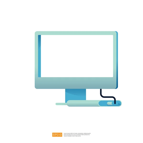 Computer Monitor Desktop Disegno Piatto Stile Vettoriale Illustrazione — Vettoriale Stock