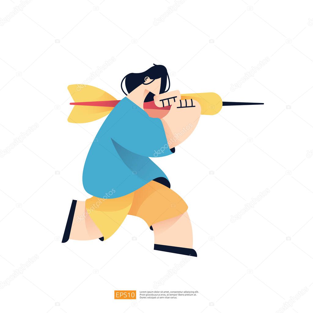 people character carry arrow dart for business marketing goal achievement target and vision mission strategy concept. Flat style vector illustration