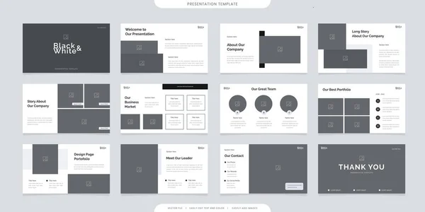 Minimalist sunum şablonları veya şirket broşürleri. Broşürde ve broşürde, pazarlama afişinde, reklam broşüründe, yıllık raporda veya web sitesinde kullanın. siyah ve beyaz renkli şirket profil vektörü