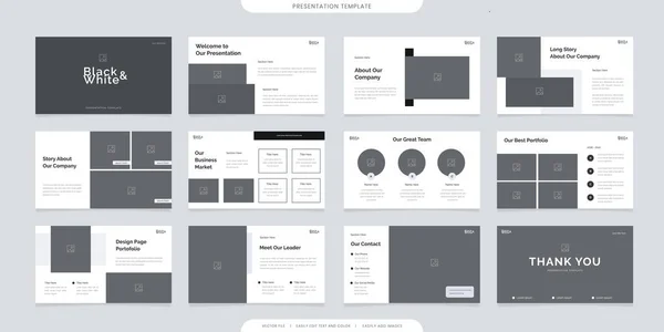 ミニマルなプレゼンテーションテンプレートや企業小冊子 チラシやチラシ マーケティングバナー 広告パンフレット 年次報告書やウェブサイトのスライダーで使用してください 黒と白の会社のプロフィールベクトル — ストックベクタ