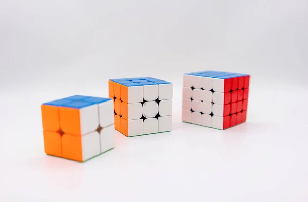 Thailand Bangkok Aug 2021 Rubik Cube White Background 2X2 3X3 — Stock Photo, Image