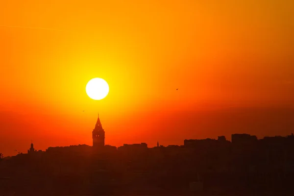 Galata Tower Při Západu Slunce Město Istanbul Při Západu Slunce — Stock fotografie