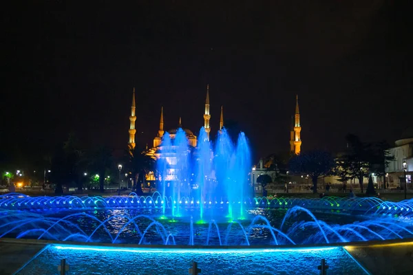 Mosquée Bleue Fontaine Nuit Istanbul Photo Fond Ramadan Iftar Kandil — Photo