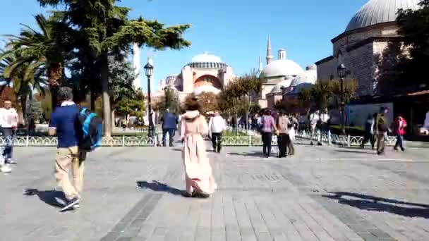 Istanbul Turkey 2019 Full Time Lapse Footage Tourrists Sultanahmet Square — стоковое видео