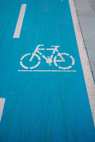 Bike Road Sign Blue Background Healthy Lifestyle Bicycle Road City — Stock Photo, Image