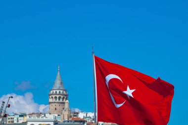Türkiye ve Galata Kulesi bayrağı. Türk bayrağı arkaplan fotoğrafı. Türk milleti. 23 Nisan, 19 Mayıs, 15 Temmuz, 29 Ekim, 30 Ağustos geçmişi. 