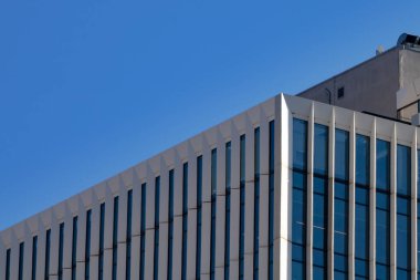 Modern mimari ya da finansal yapı fotoğrafı. Finans ve iş geçmişi. Modern binanın bir parçası. Boşluğu kopyala.