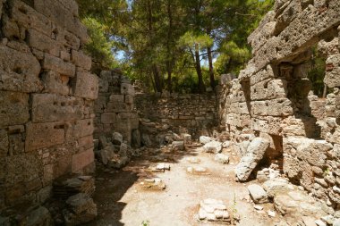 Antalya Türkiye 'deki antik Phaselis kentinin kalıntıları. Türkiye 'de turizm. Türkiye 'nin antik kentleri. 