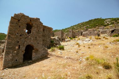 Anamur Mersin Türkiye 'deki Anemurium Antik Kent kalıntıları veya arkeolojik alan. Türkiye 'deki antik Roma şehirleri. Türkiye 'nin tarihi yerleri ve simgeleri. 