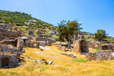 Anamur Mersin Türkiye 'deki Anemurium Antik Kent kalıntıları veya arkeolojik alan. Türkiye 'deki antik Roma şehirleri. Türkiye 'nin tarihi yerleri ve simgeleri. 